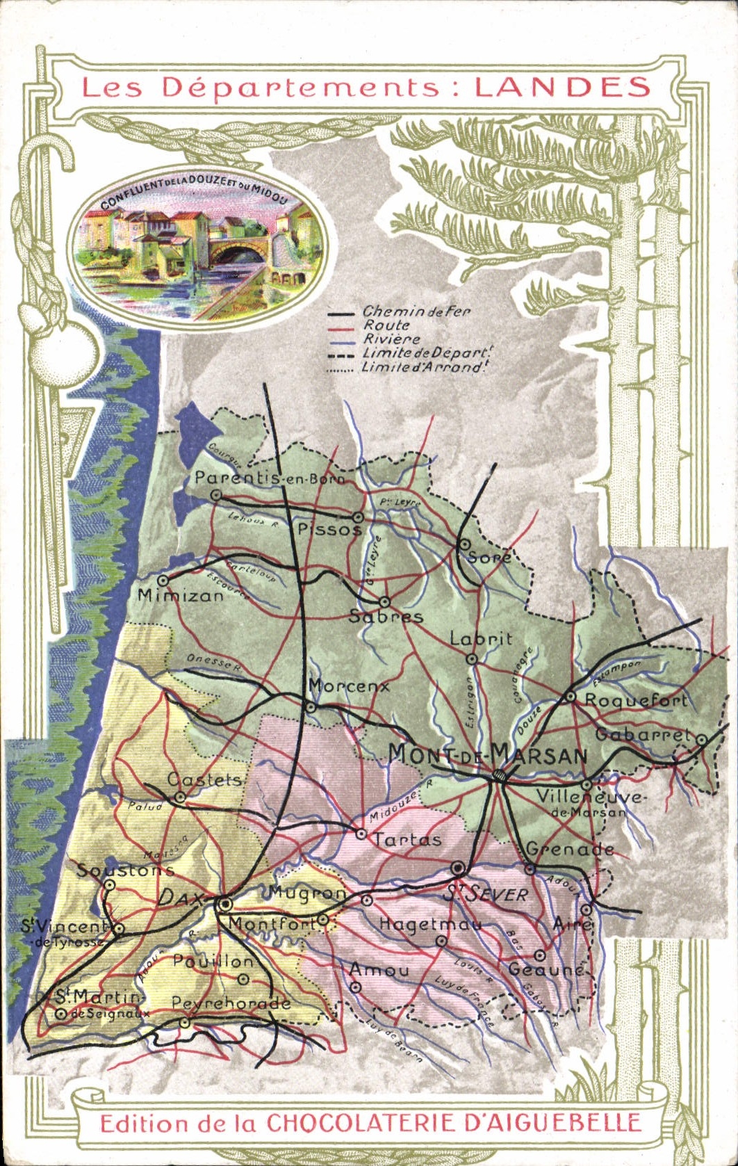 La fábrica geográfica del chocolate del mapa de la POSTAL de la VENDIMIA de Aiguebelle amarra doce Midou