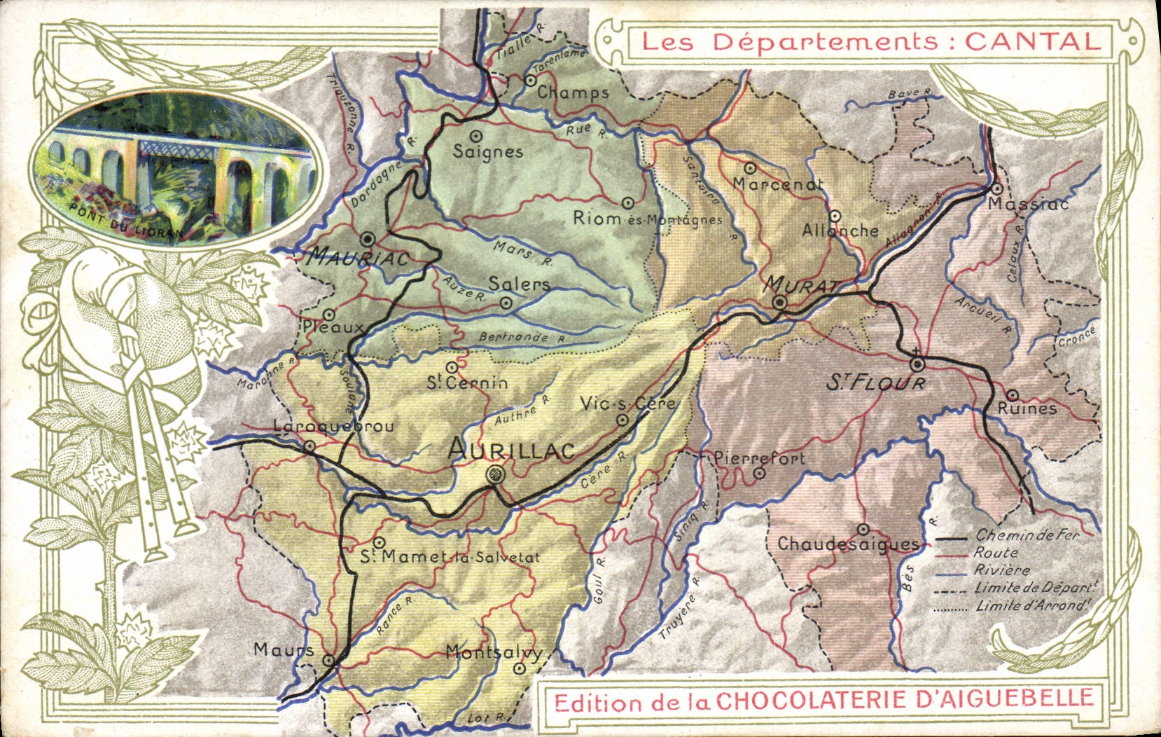 CPA Carte geographique Chocolaterie d'Aiguebelle Cantal