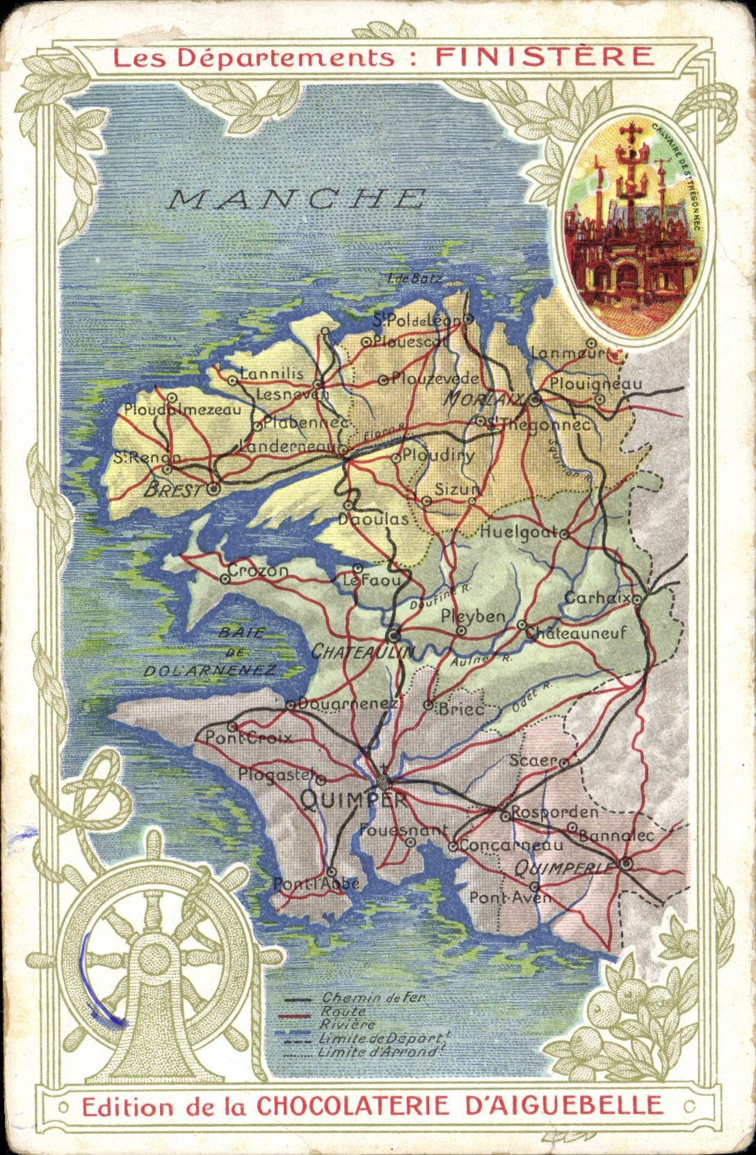 VINTAGE POSTCARD Geographical map Chocolate factory of Aiguebelle Finistere St Thegonnec