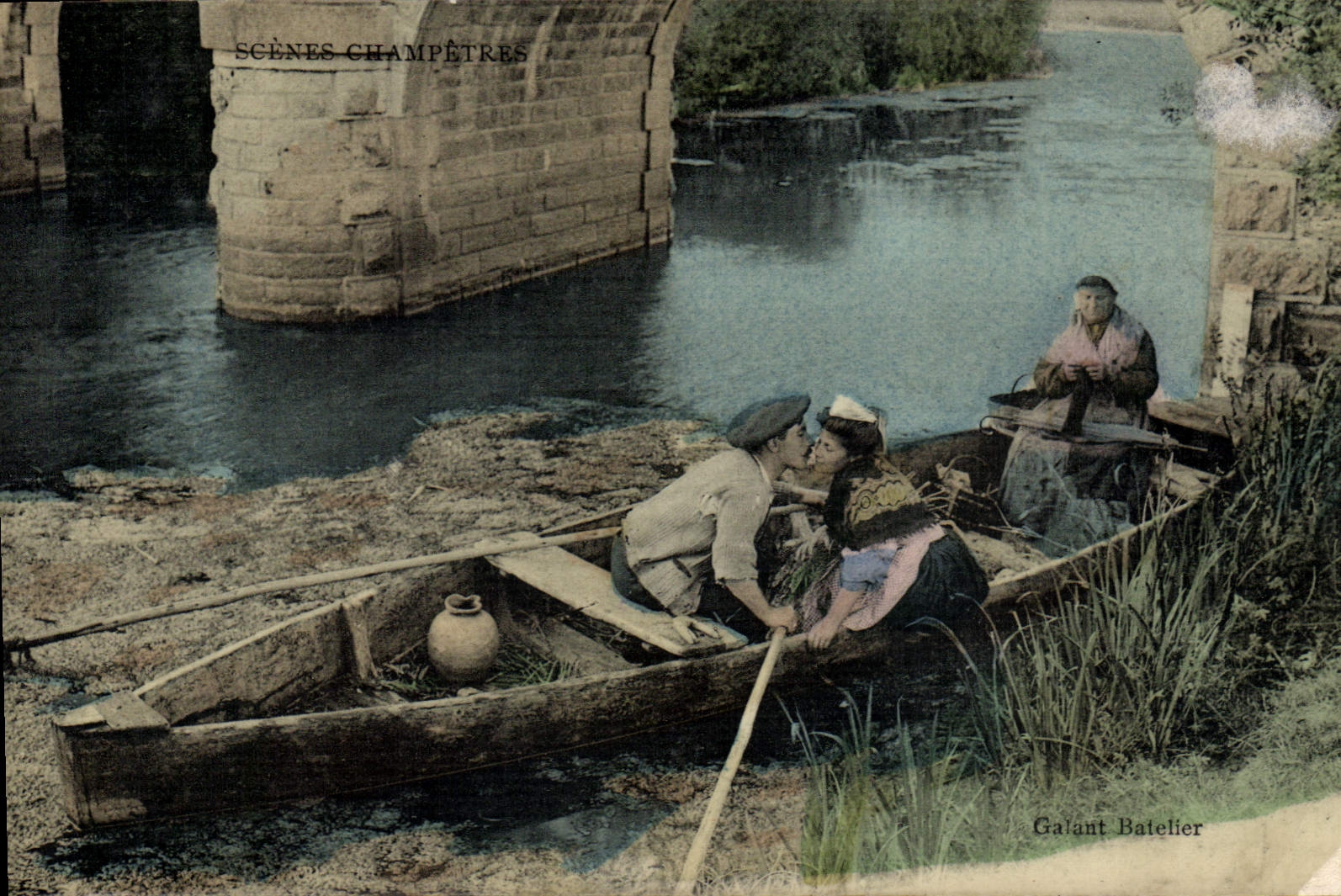 CPA Folklore Galant batelier 