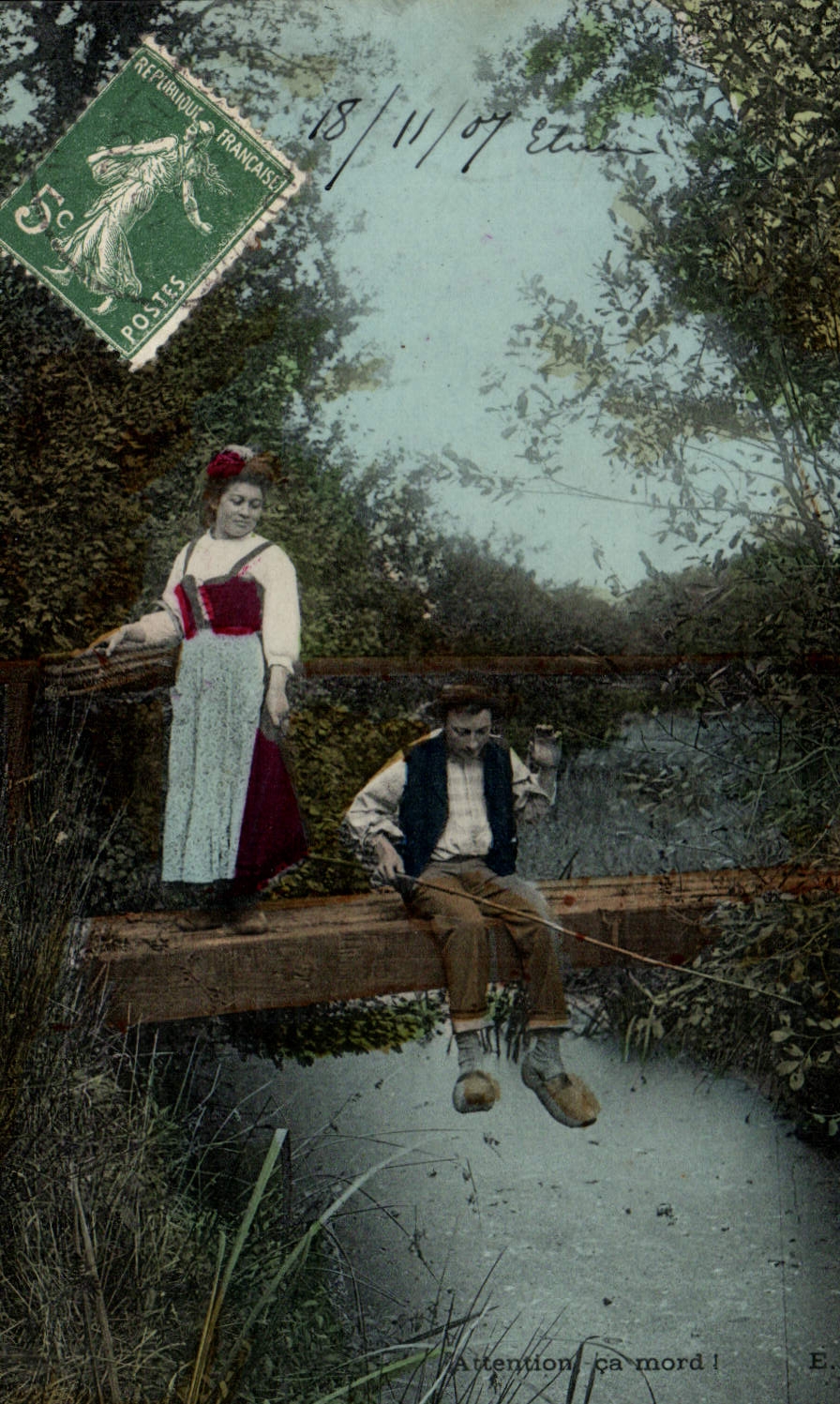 CPA Folklore Attention ca mord Peche Pecheur 