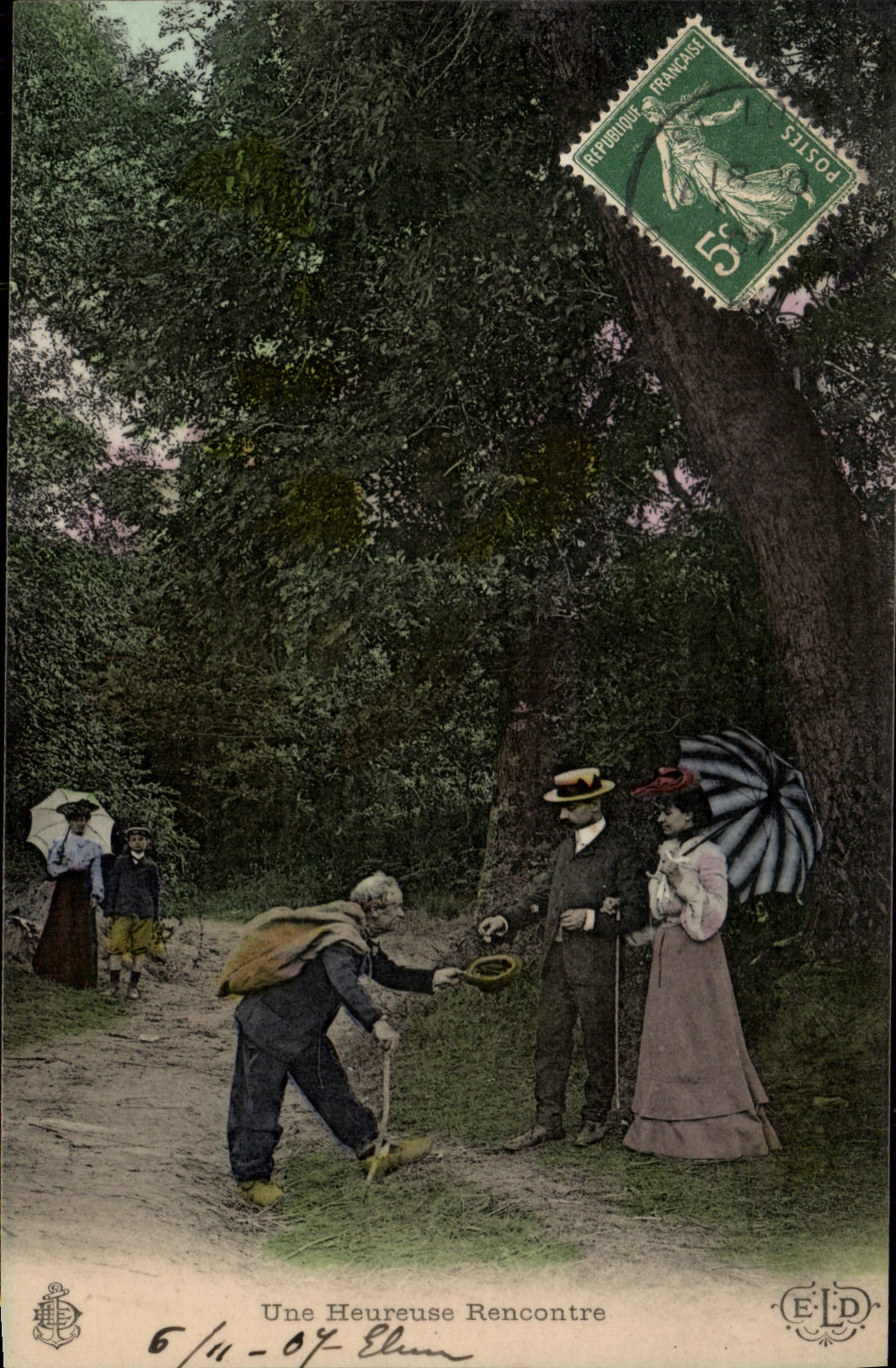 CPA Folklore Une heureuse rencontre Mendiant 