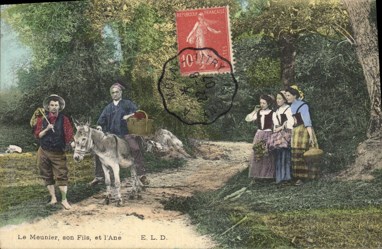 CPA Folklore Le meunier sonf ils et l'ane Mule 