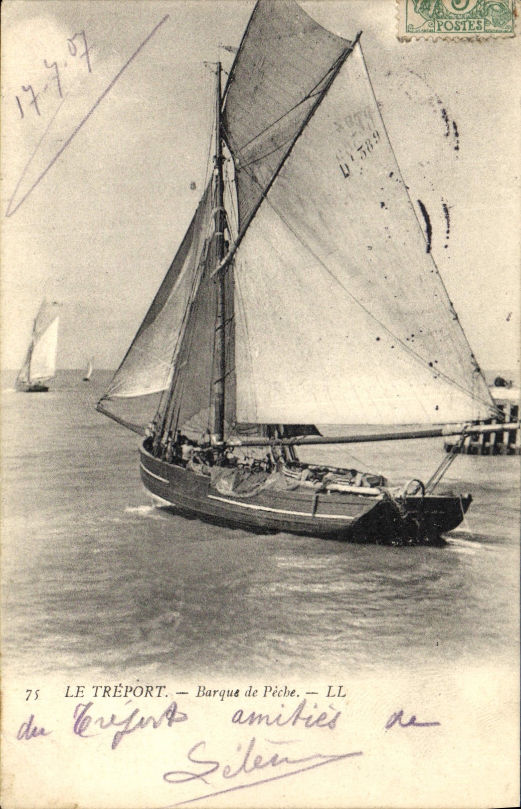 VINTAGE POSTCARD Boat Treport Boat of sin