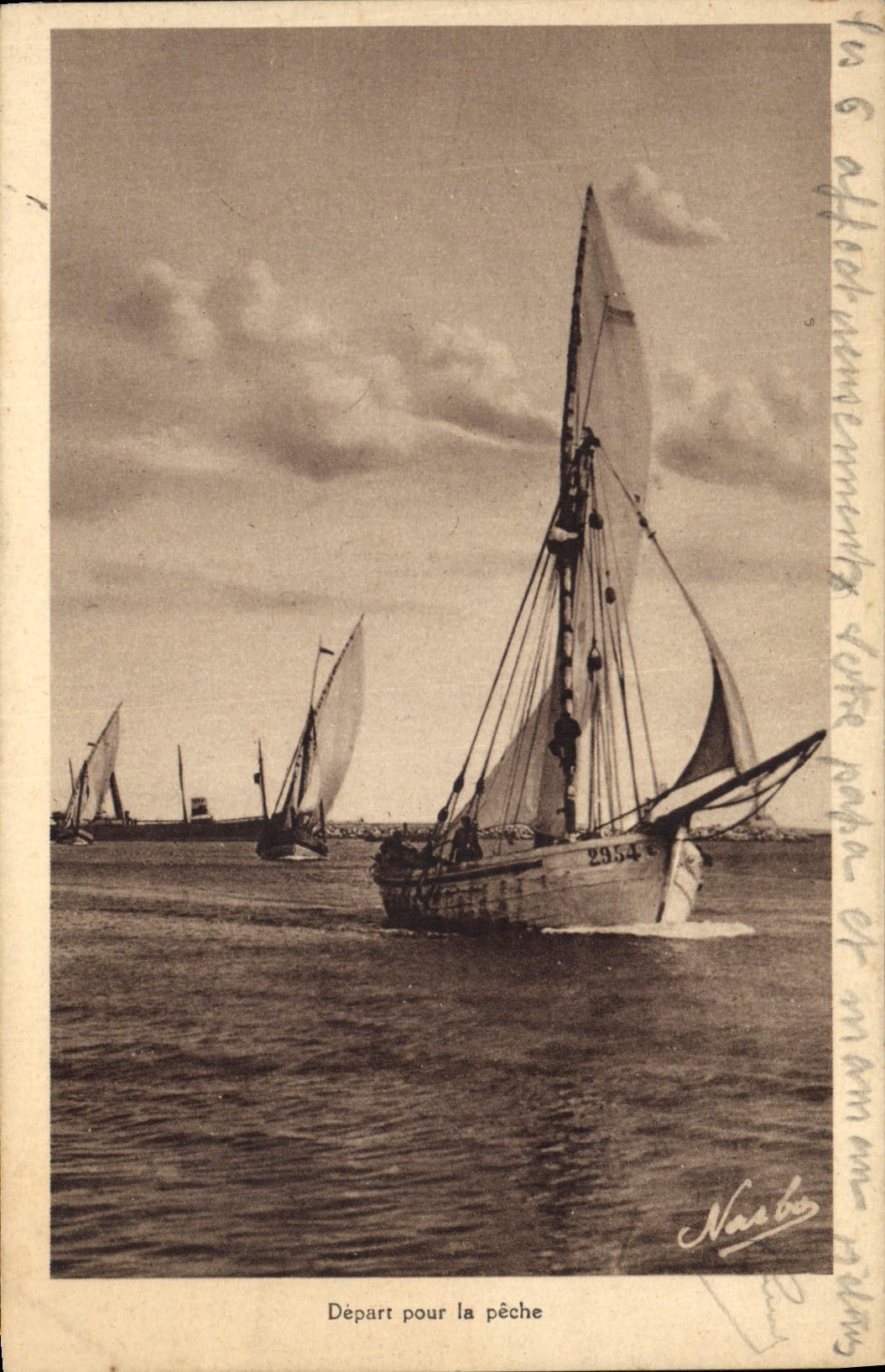 VINTAGE POSTCARD Boat Departure for the sin