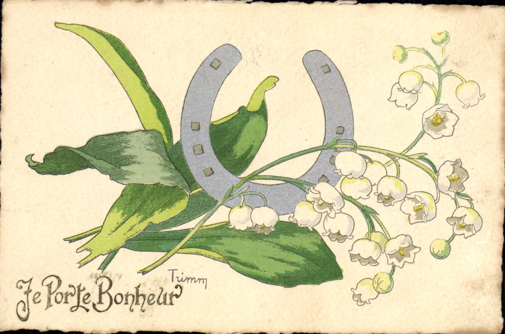 VINTAGE POSTCARD Fantaisie Horseshoe Muguet
