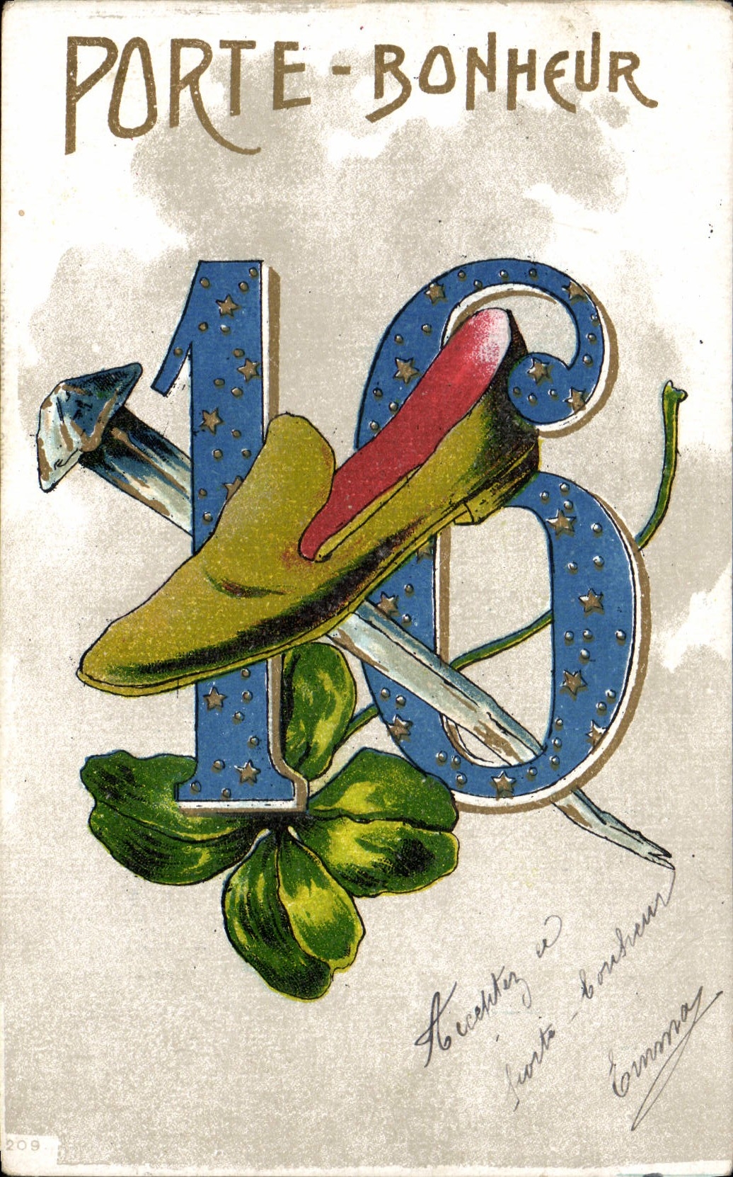 CPA Fantaisie Porte Bonheur Trefle 