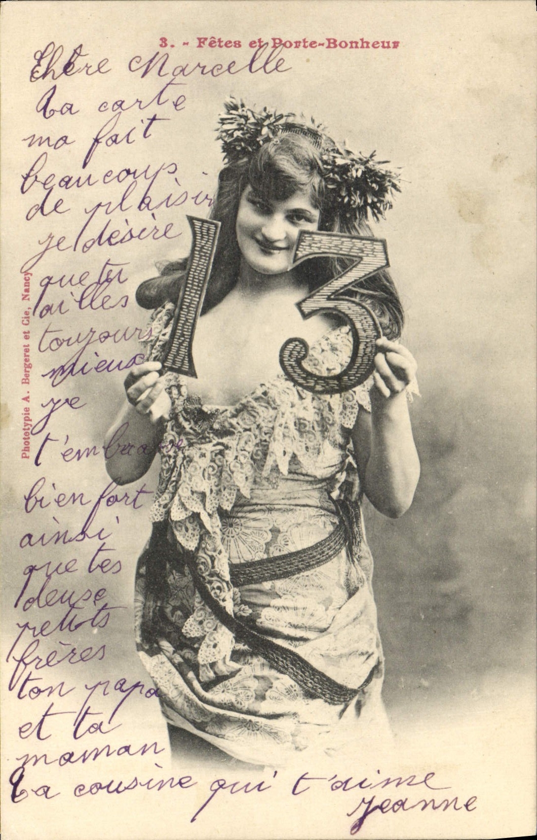 VINTAGE POSTCARD Fantaisie Woman Carries Happiness Quantifies 13