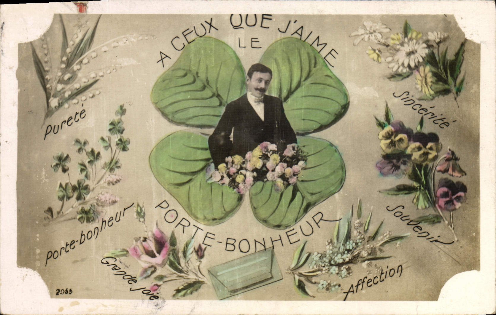 VINTAGE POSTCARD Fantaisie Carries Trefle happiness