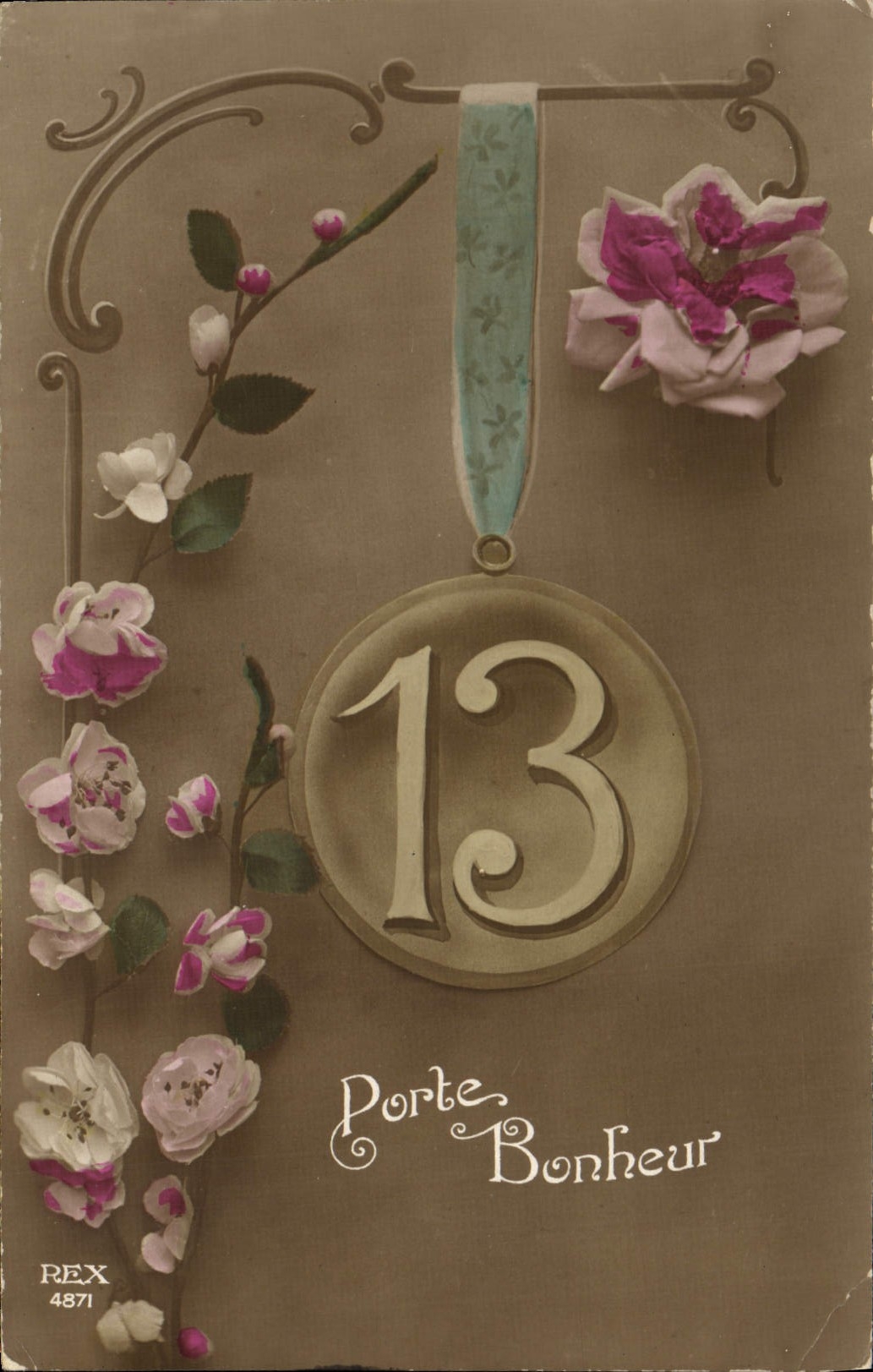 VINTAGE POSTCARD Fantaisie Carries happiness Chiffre 13