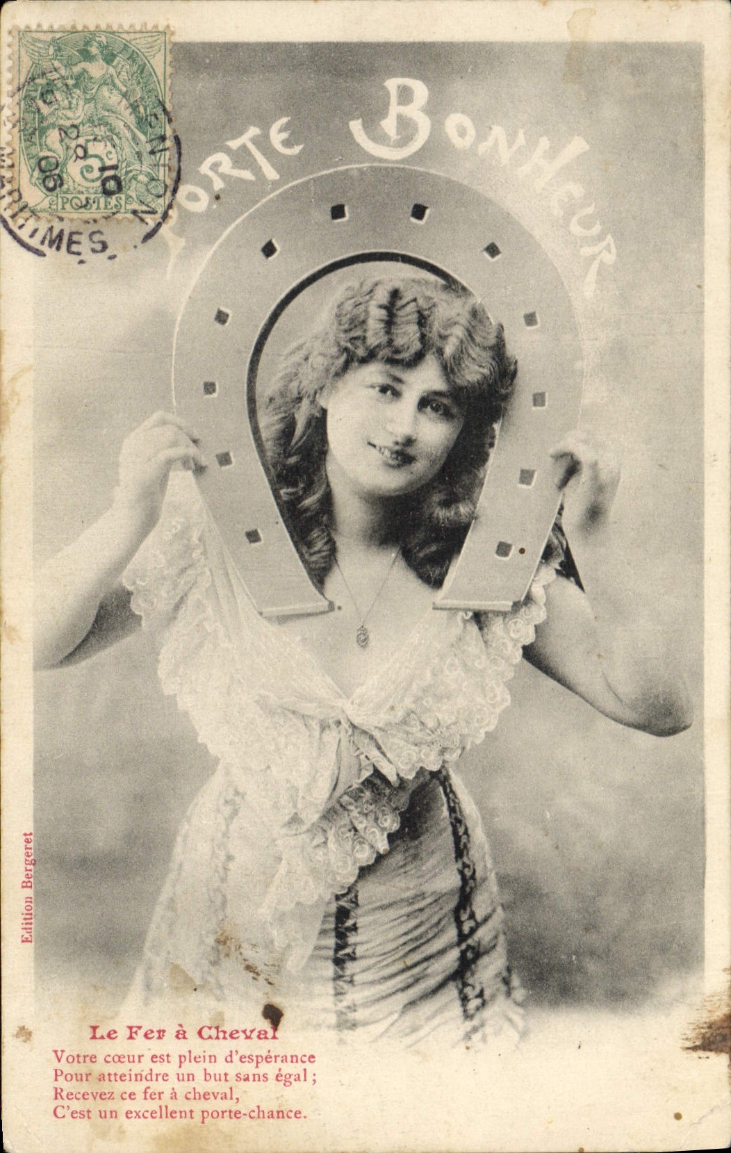 VINTAGE POSTCARD Fantaisie Woman Carries Happiness