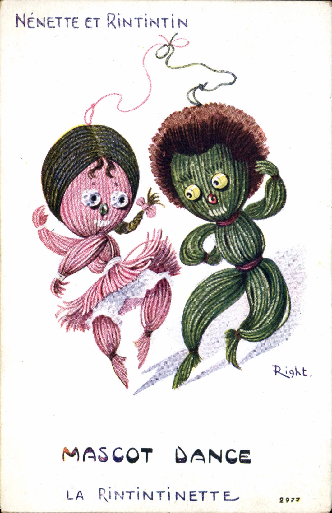 VINTAGE POSTCARD Fantaisie Carries happiness Nenette and Rintintin Mascot Dance Rintintinette