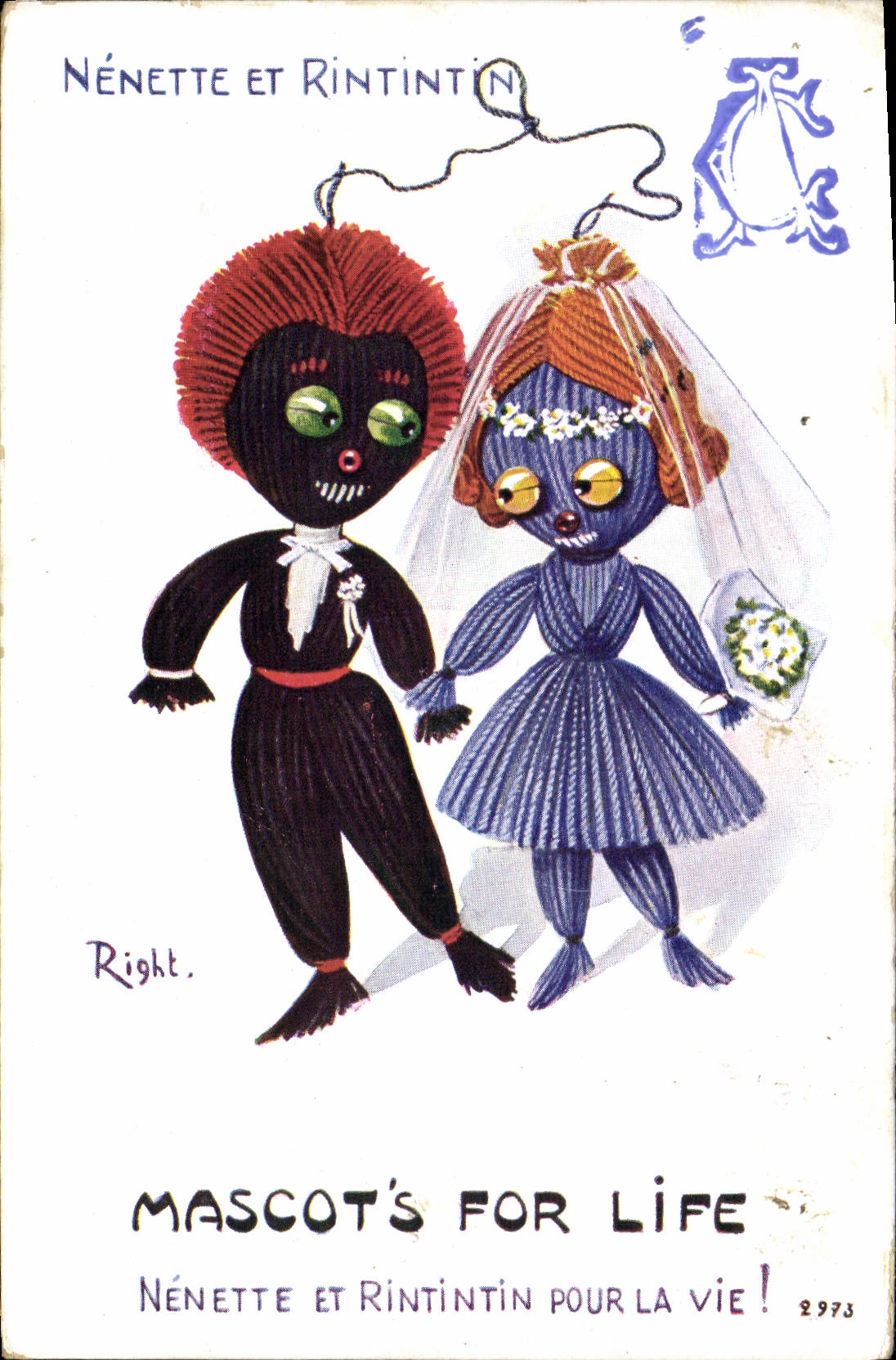 La POSTAL Fantaisie de la VENDIMIA lleva la felicidad Nenette y Rintintin Mascot S para la vida Nenette y Rintintin para la vida