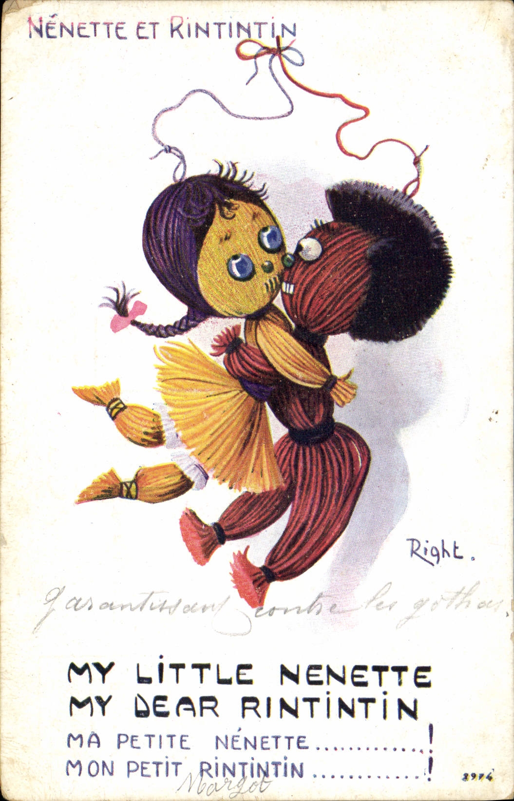 VINTAGE POSTCARD Fantaisie Carries happiness Nenette and Rintintin My little Nenette My dear Rintintin