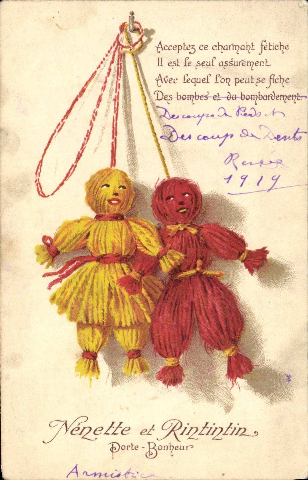 CPA Fantaisie Nenette Rintintin et Radadou Porte bonheur