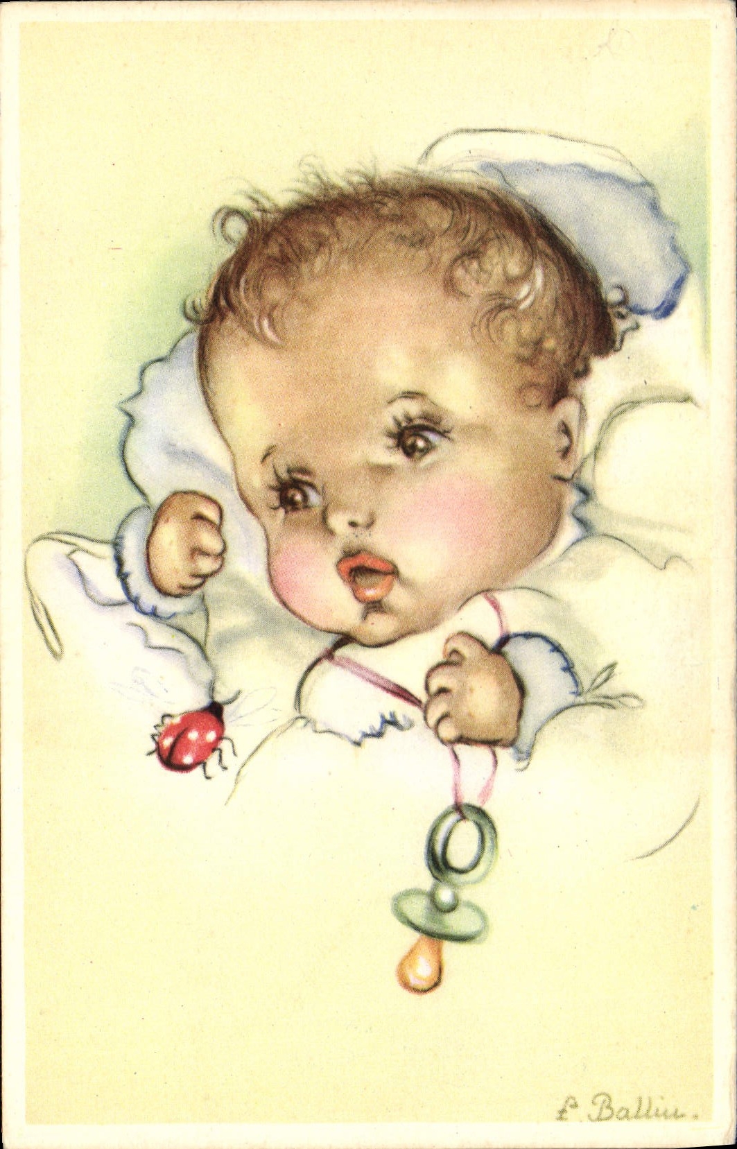 VINTAGE POSTCARD Fantasy Child Baby Ladybird
