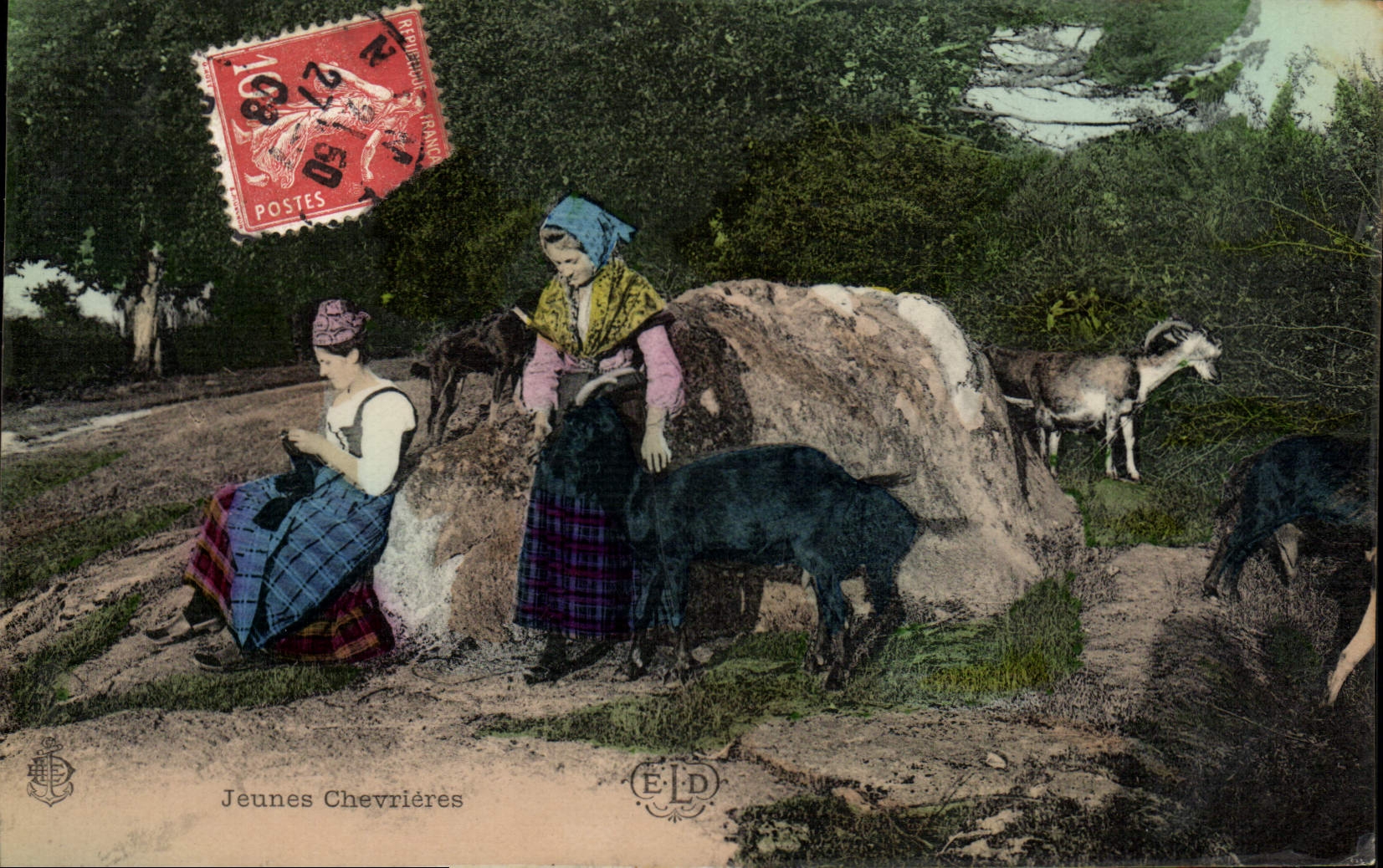 VINTAGE POSTCARD Goat Young people chevrieres Folklore