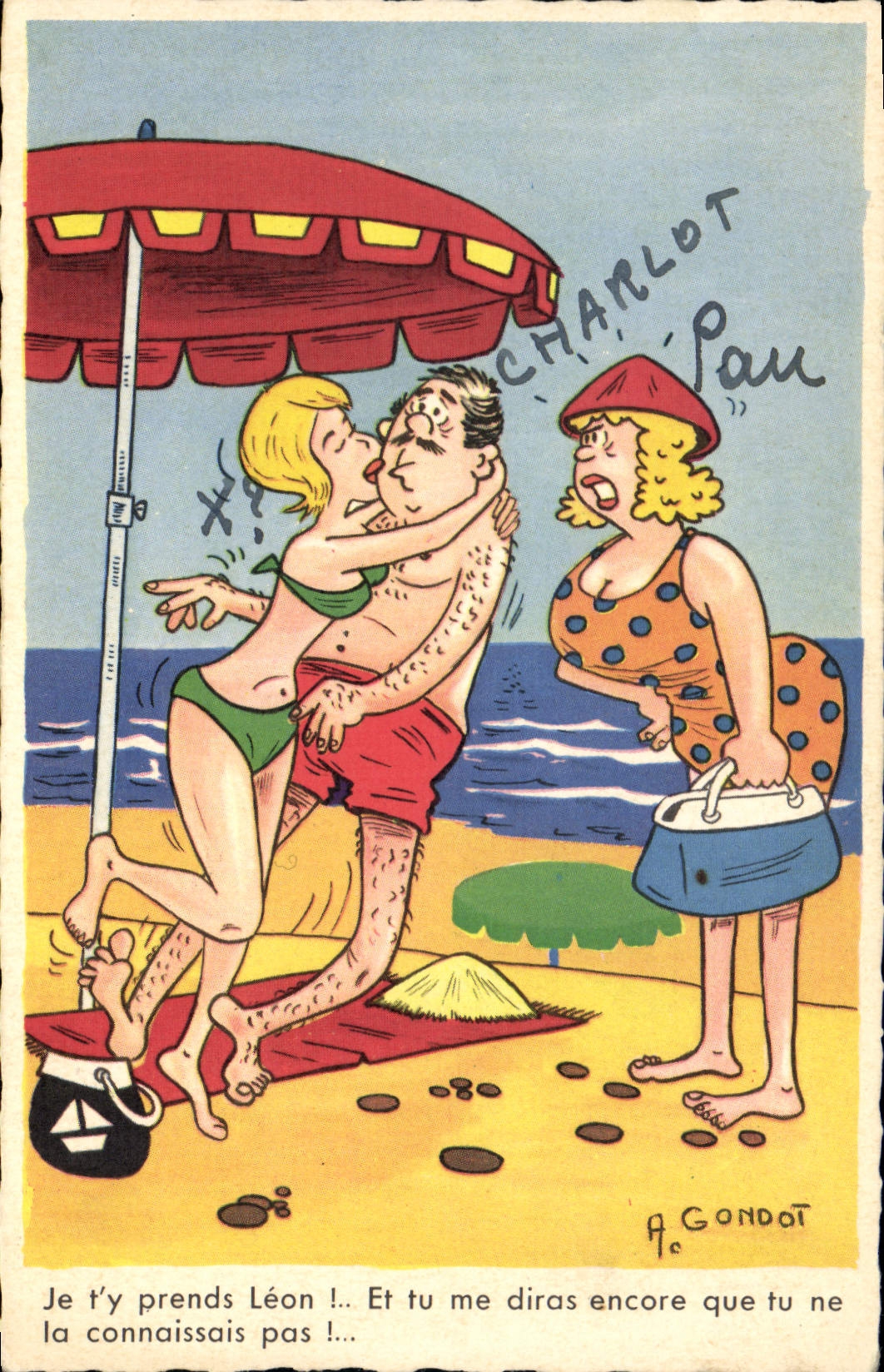 CPA Humour Plage Gondot