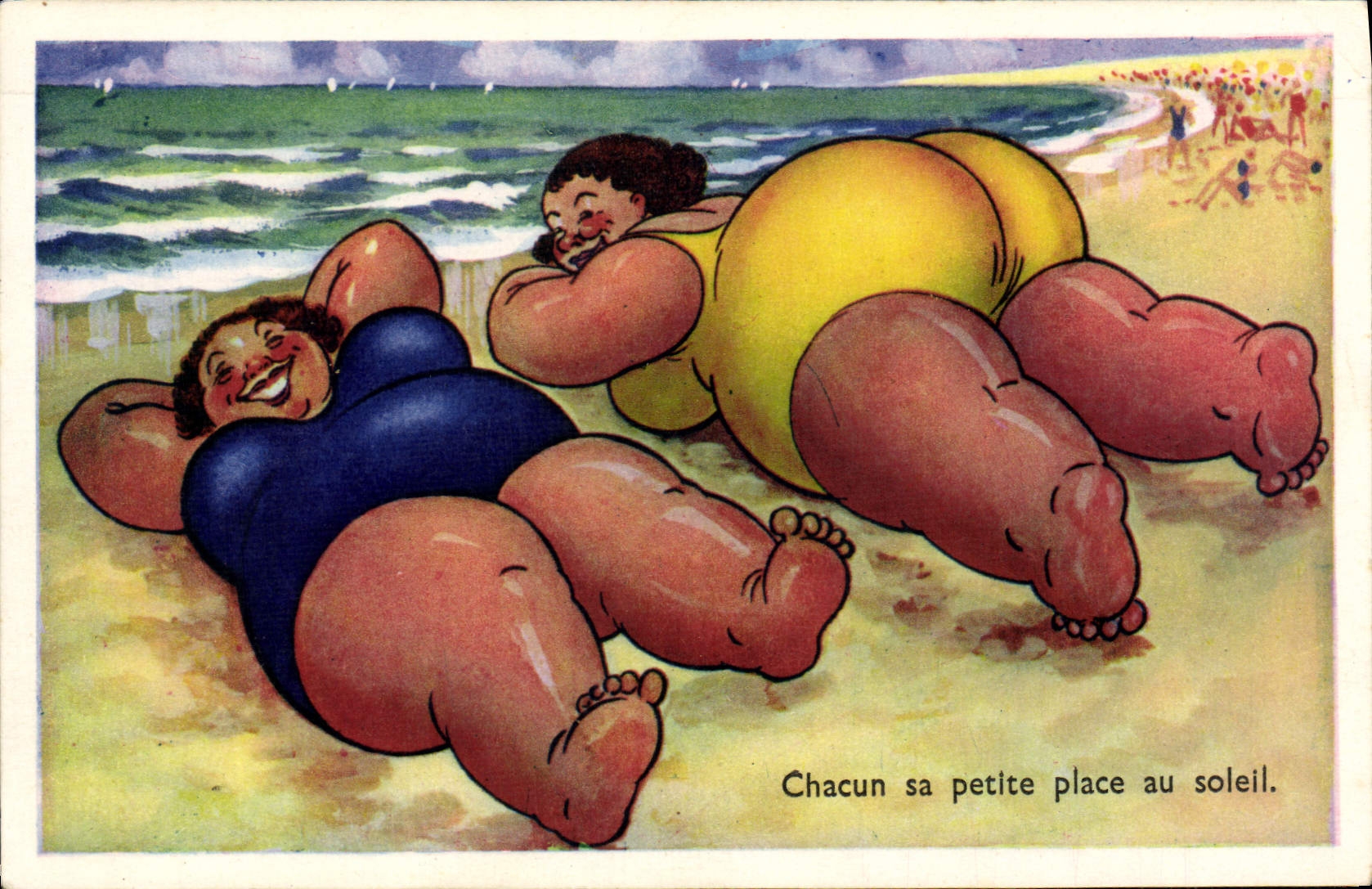 VINTAGE POSTCARD Humor Beach strong Women