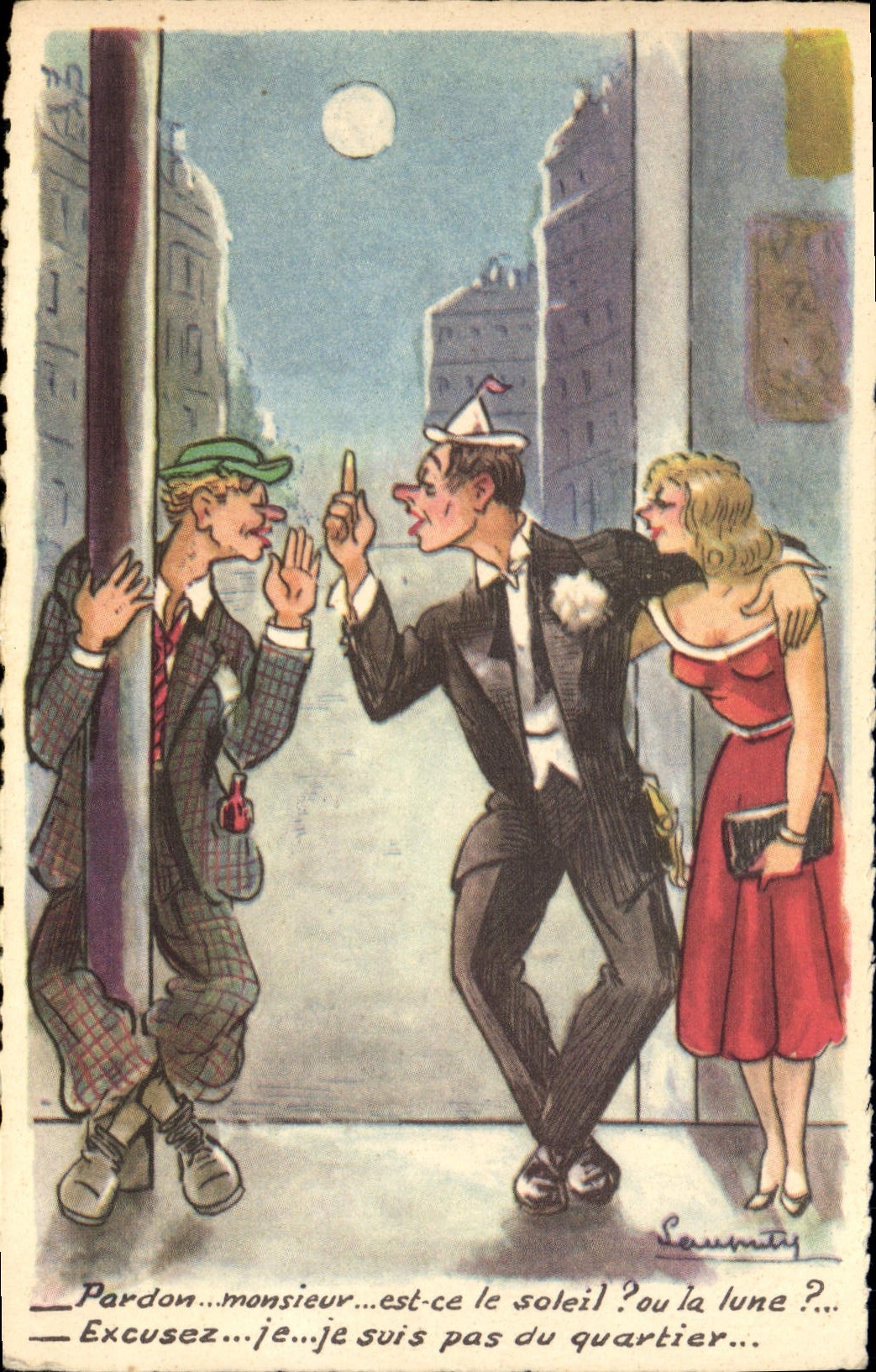 Alcohol Sun del humor de la POSTAL de la VENDIMIA la luna