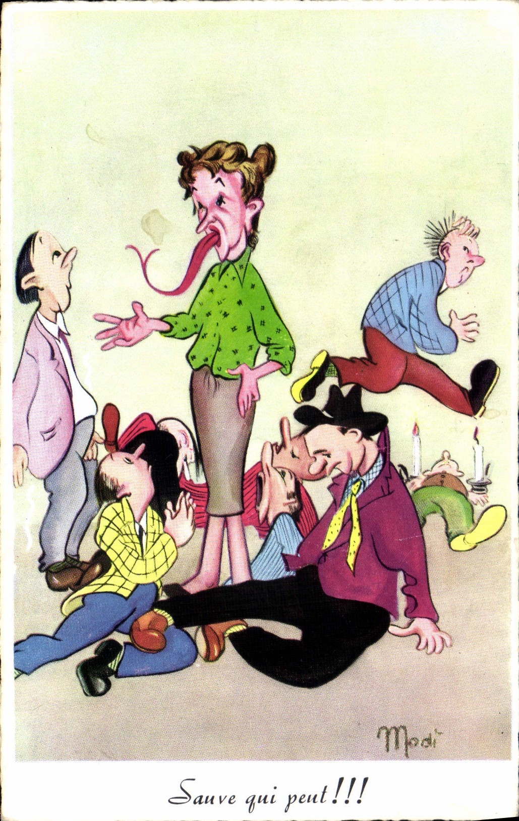 CPA Humour Sauve qui peut Langue