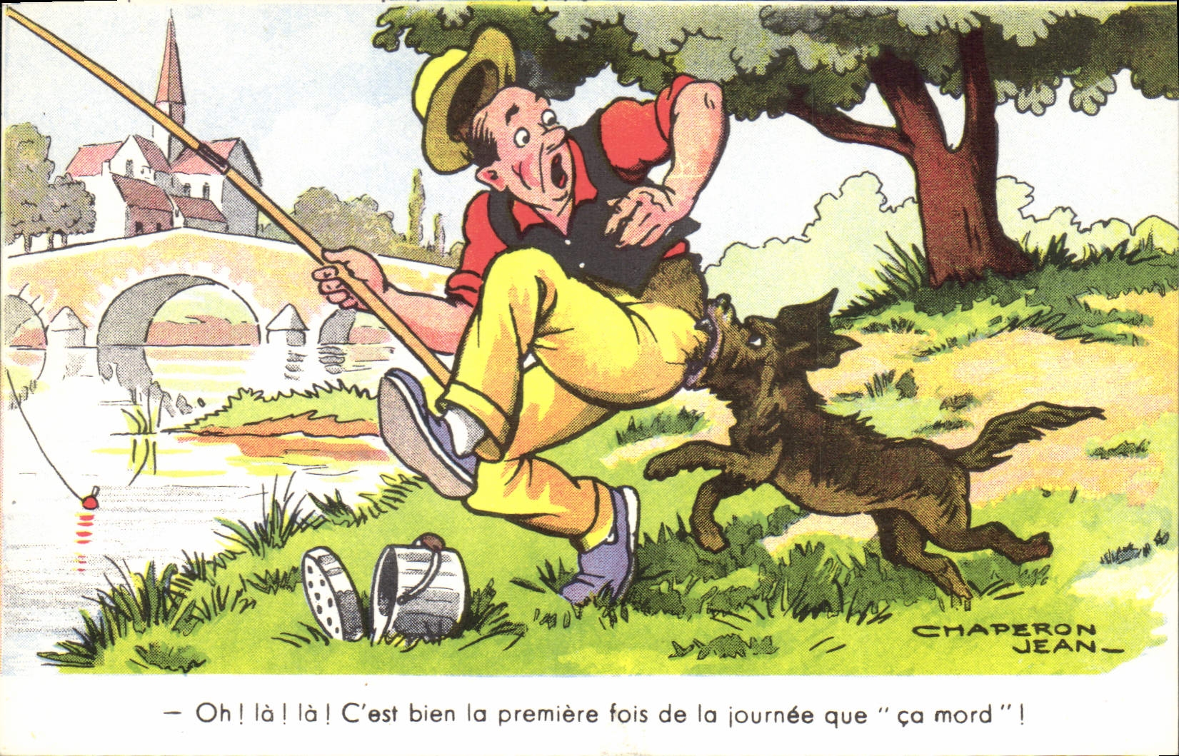 Caperuza Sinning de Jean del perro de los pescados del humor de la POSTAL de la VENDIMIA