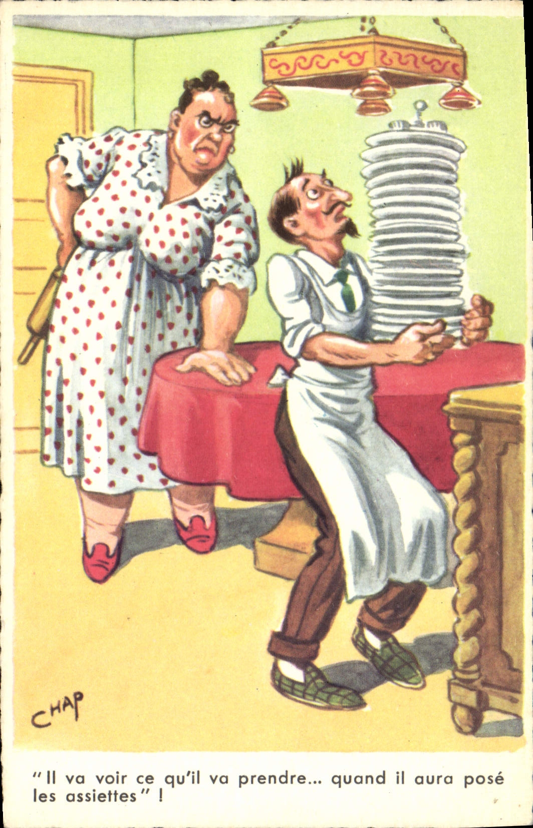 Loza de la grieta del humor de la POSTAL de la VENDIMIA