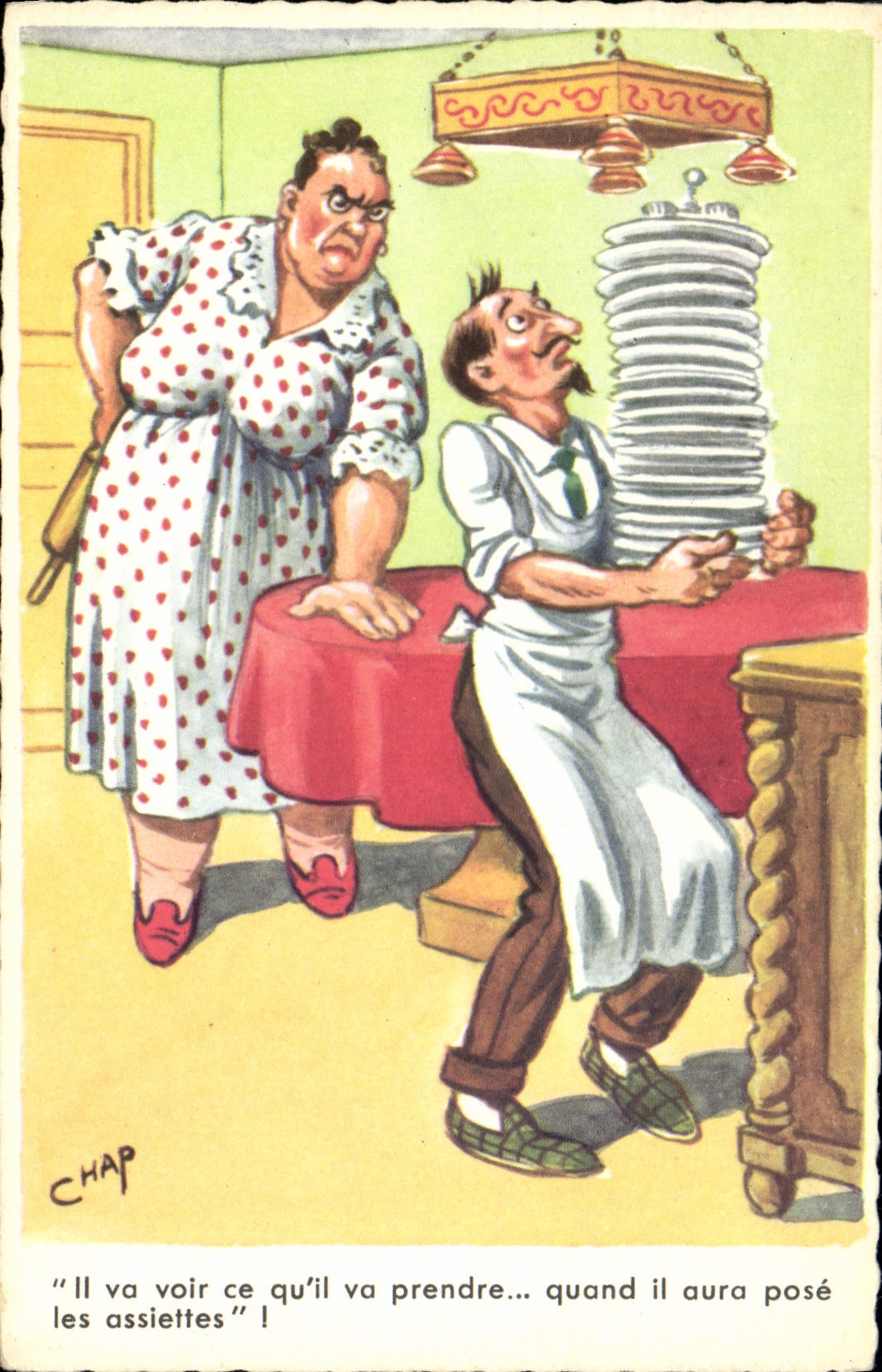 CPA Humour Vaisselle Chap 