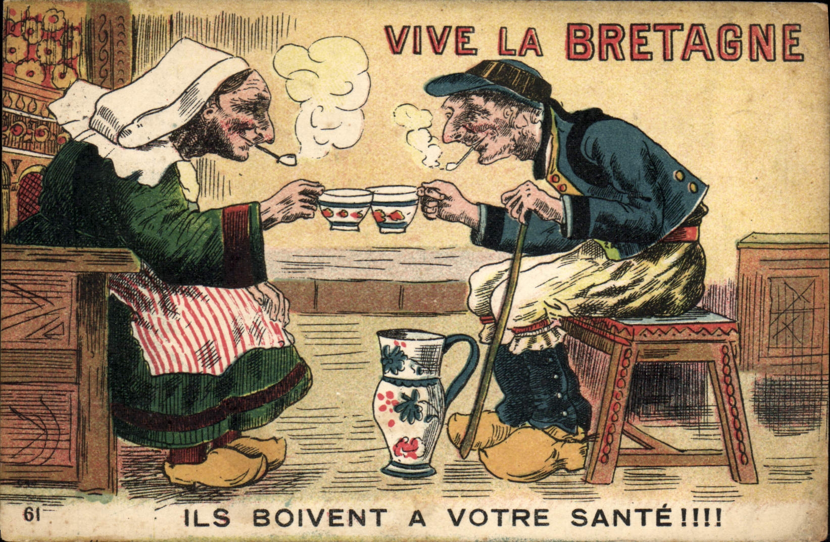 CPA Folklore Bretagne Ile boivent a votre sante