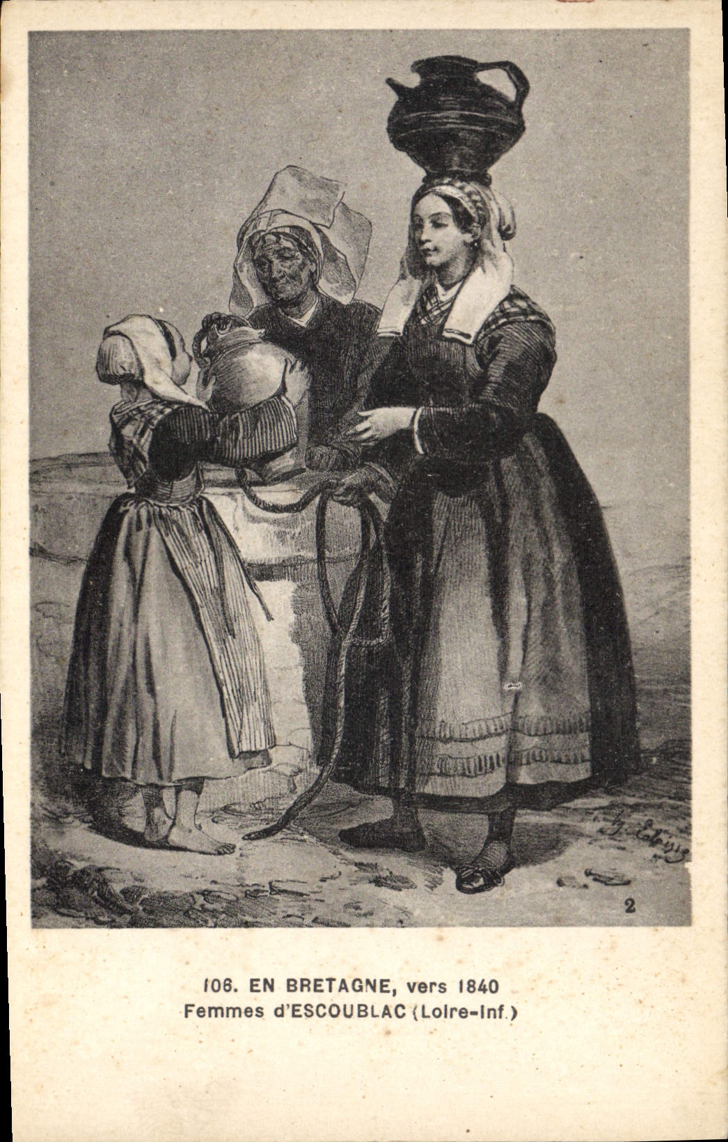 CPA Folklore Bretagne vers 1840 Femmes d'Escoublac
