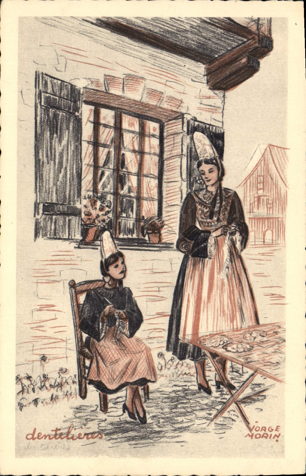 CPA Folklore Jorge Marin Pont L'Abbe Dentelieres