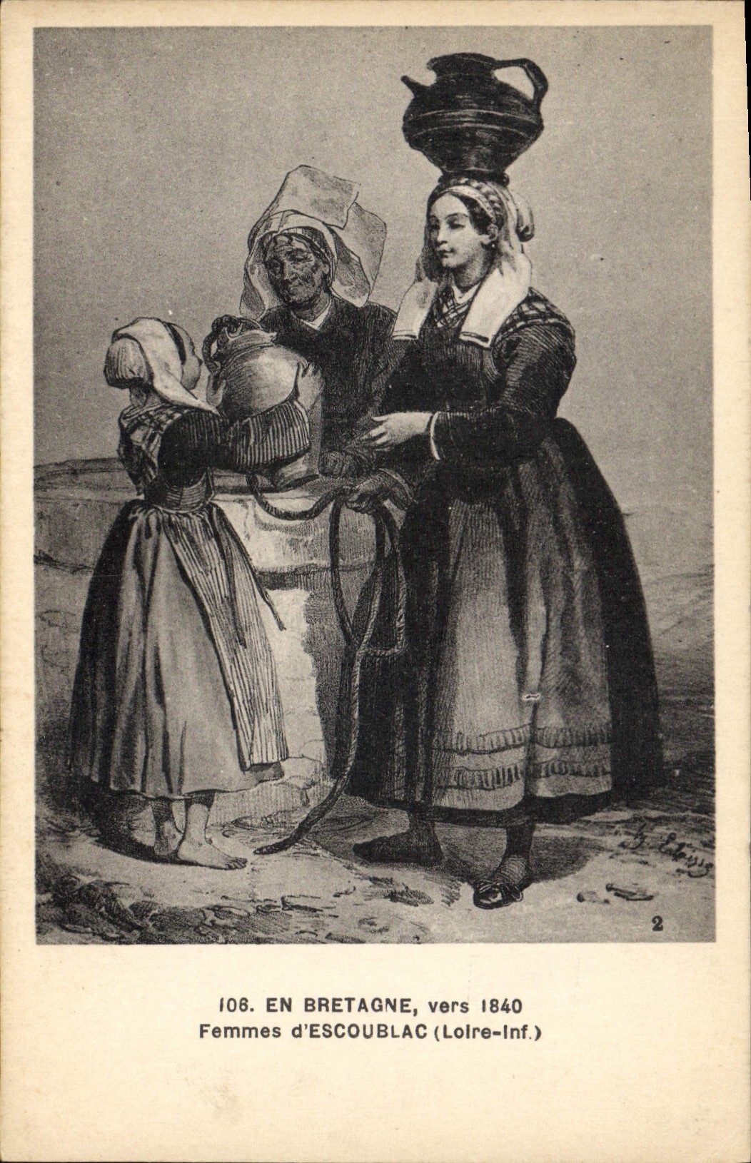 CPA Folklore Bretagne vers 1840 Femmes d'Escoublac