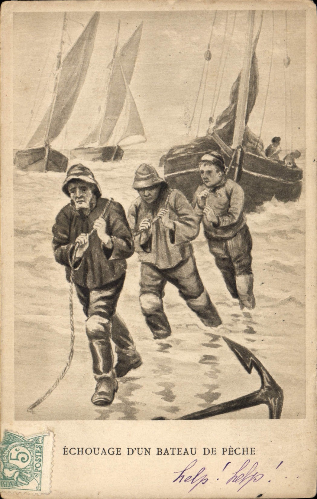 CPA Folklore Echouage d'un bateau de peche
