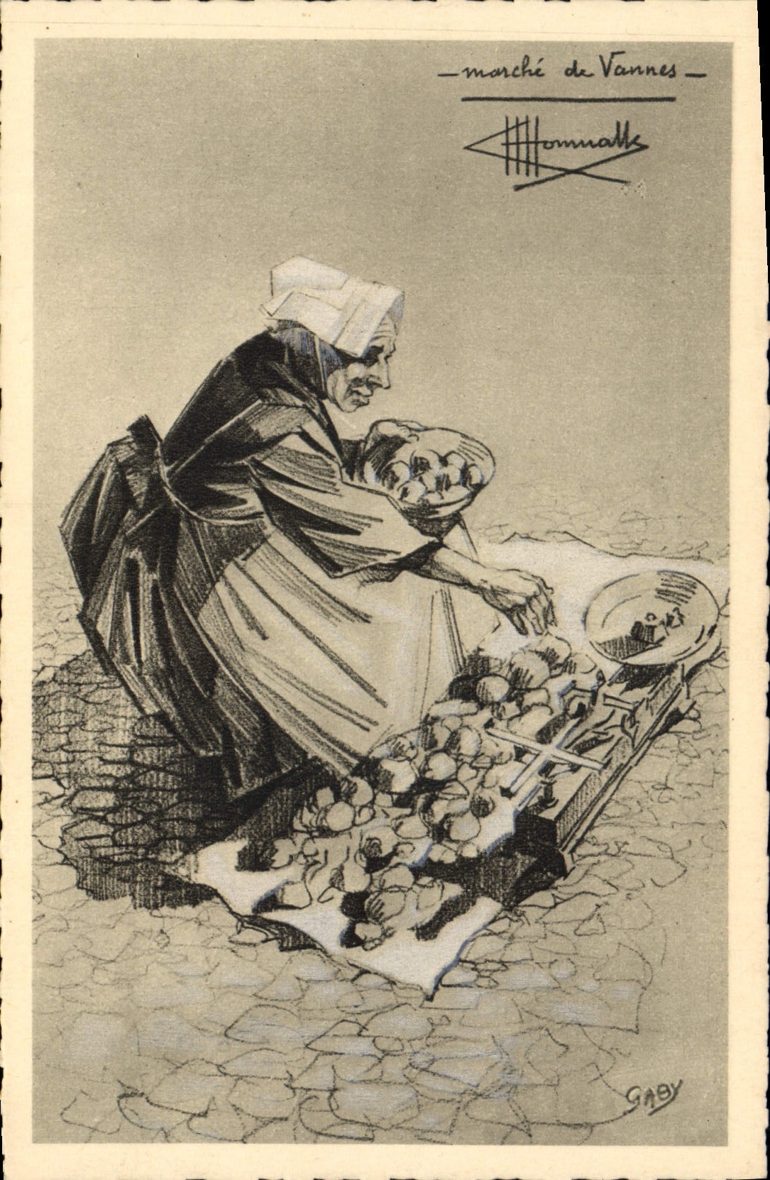 CPA Folklore Charles Homualk Vannes Marche de Vannes
