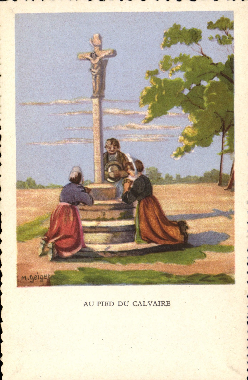 CPA Folklore Au pied du calvaire
