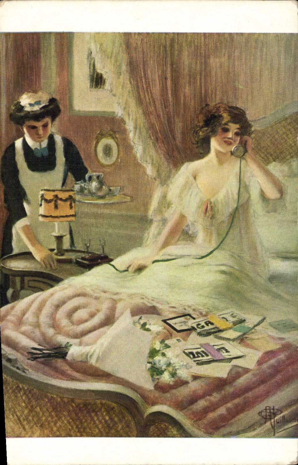 CPA Fantaisie Telephone Guillaume Au reveil