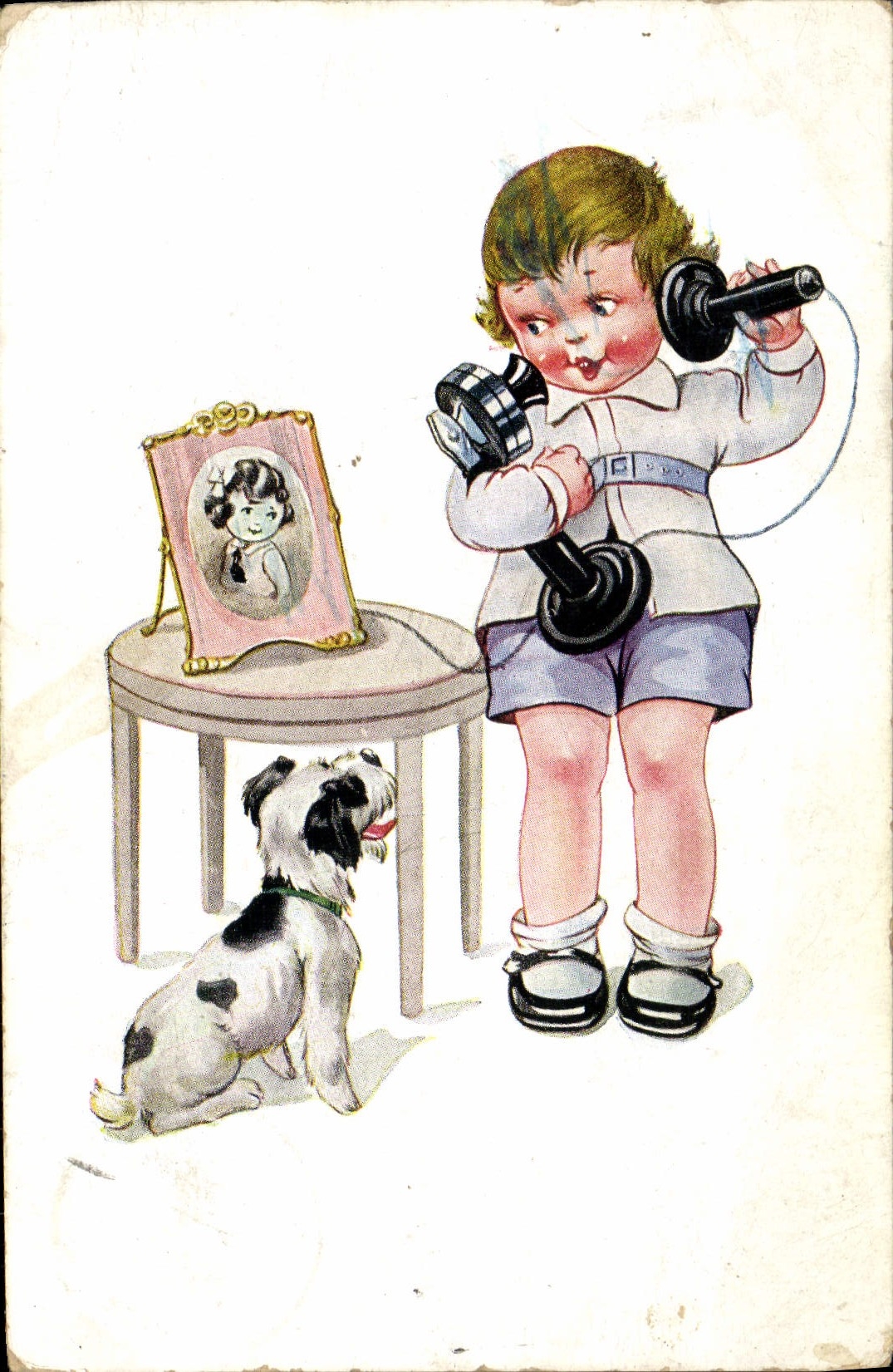 CPA Fantaisie Telephone Enfant Chien