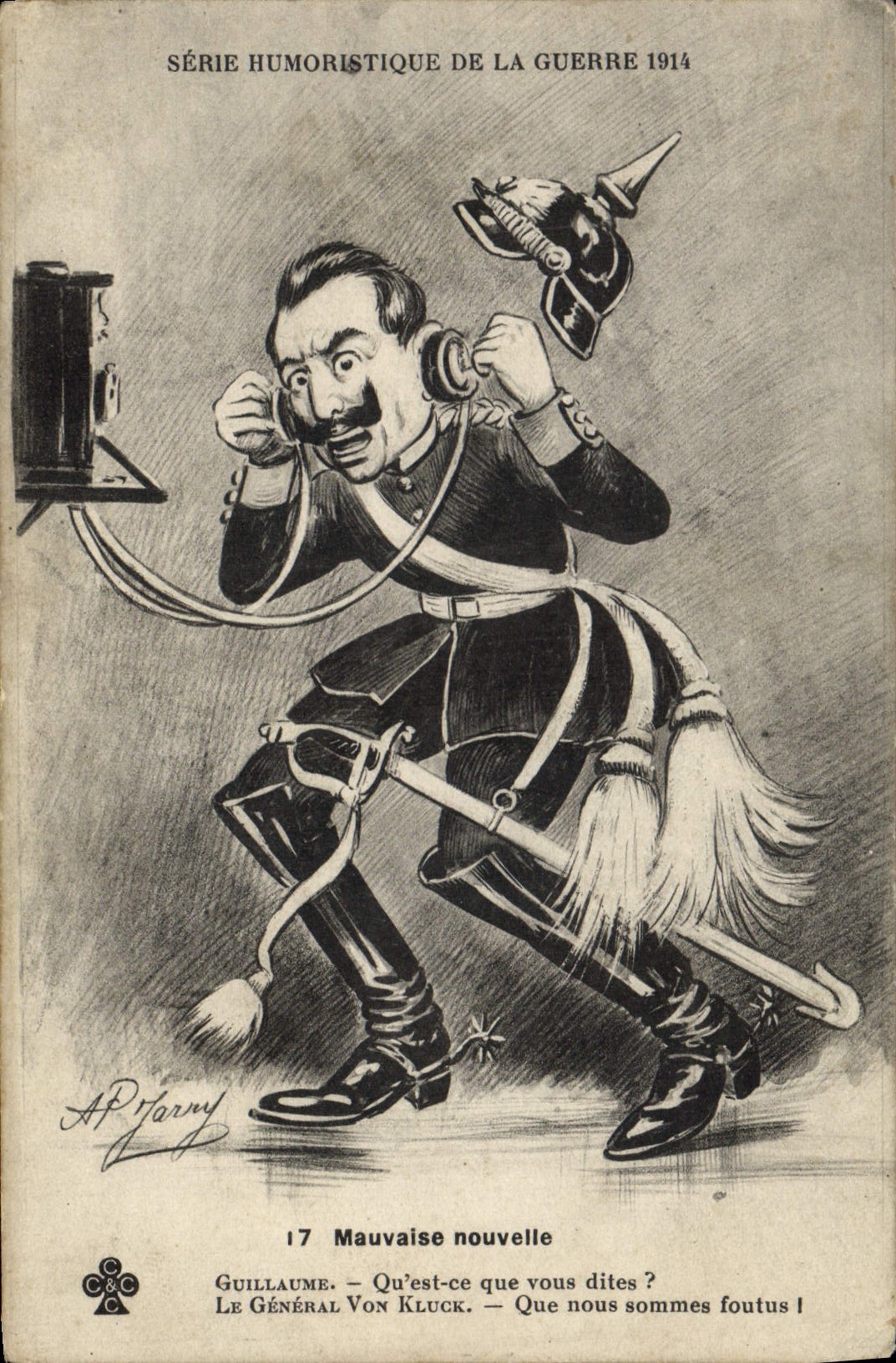 VINTAGE POSTCARD Fantaisie Telephones Bad news Militaria Guillaume General Von Klock