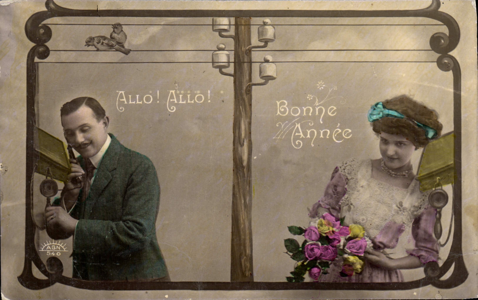 CPA Fantaisie Telephone Femme Homme