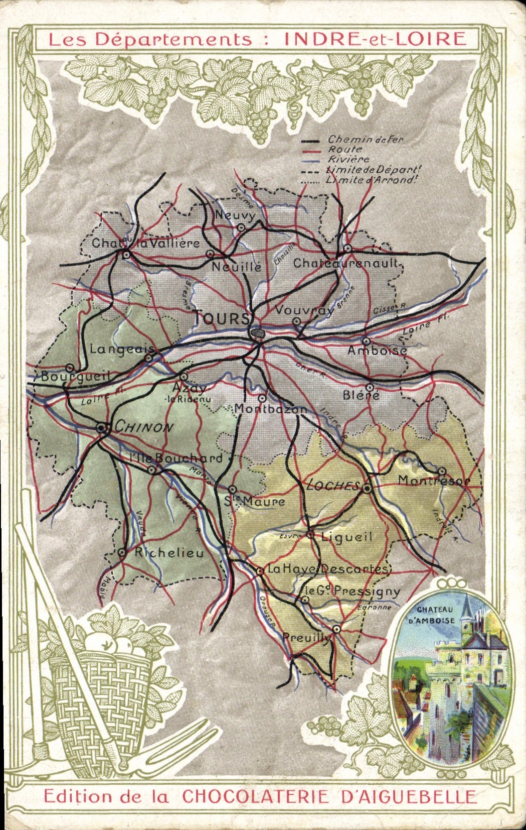 CPA Carte geographique Chocolaterie d'Aiguebelle Indre et Loire