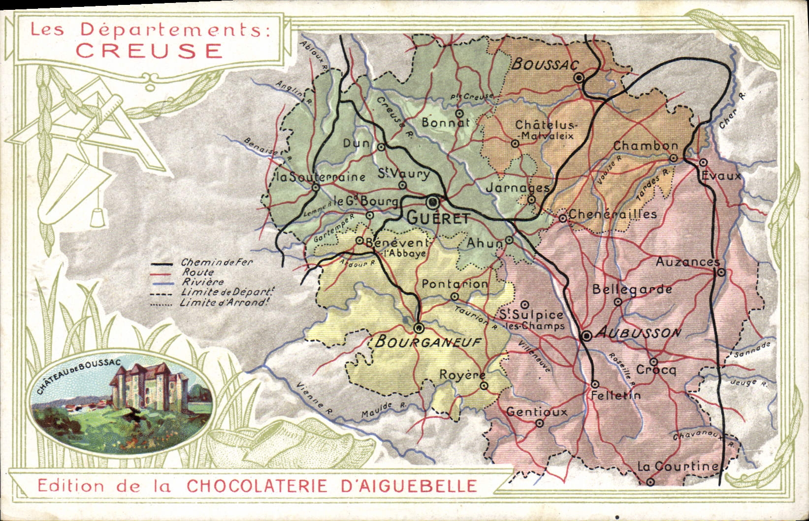 CPA Carte geographique Chocolaterie d'Aiguebelle Creuse