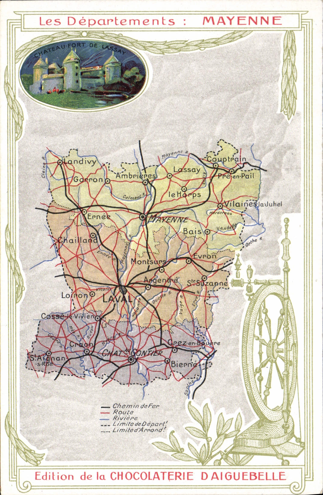 VINTAGE POSTCARD Geographical map Chocolate factory of Aiguebelle Mayenne