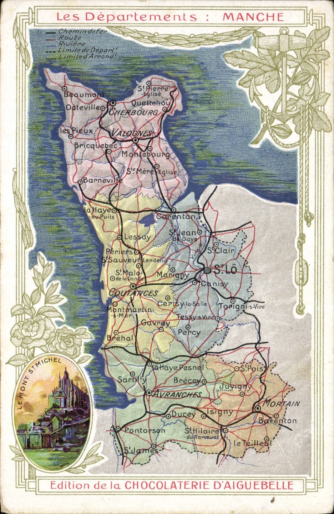 VINTAGE POSTCARD Geographical map Chocolate factory of Aiguebelle Handle