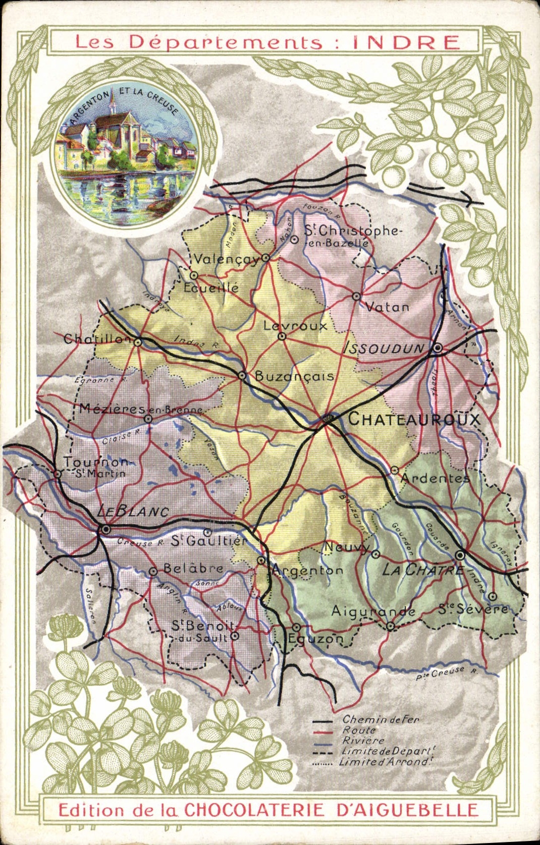 CPA Carte geographique Chocolaterie d'Aiguebelle Indre