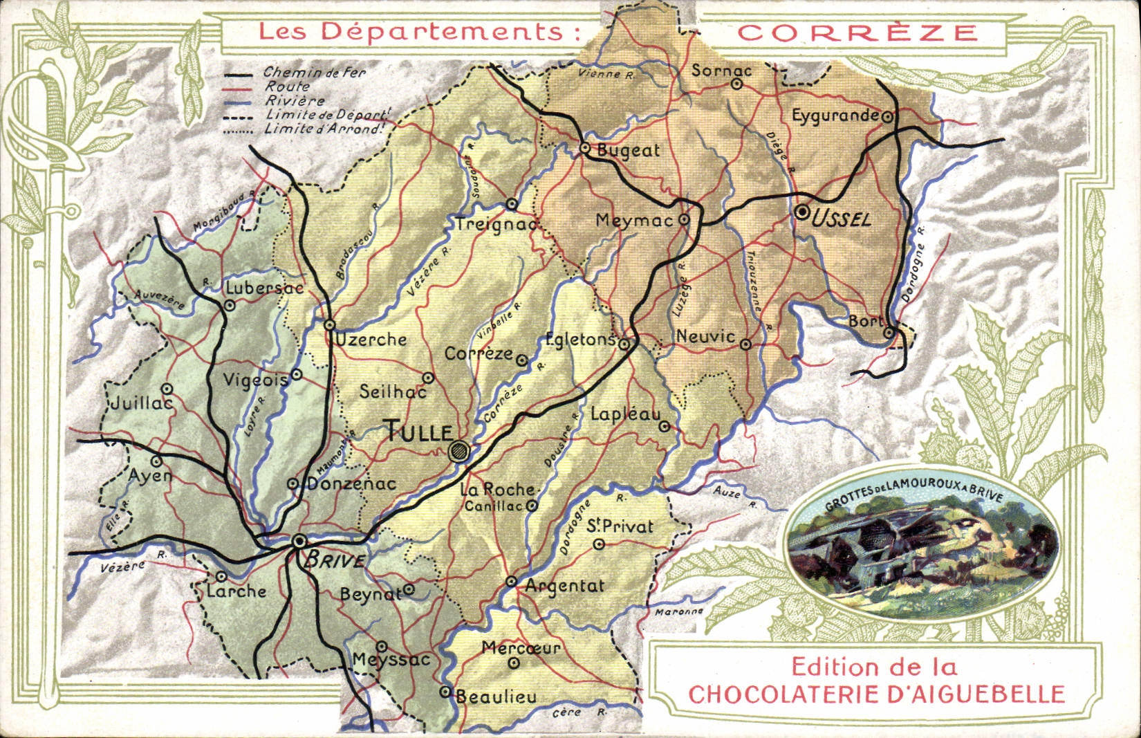 Fábrica geográfica del chocolate del mapa de la POSTAL de la VENDIMIA de Aiguebelle Correze
