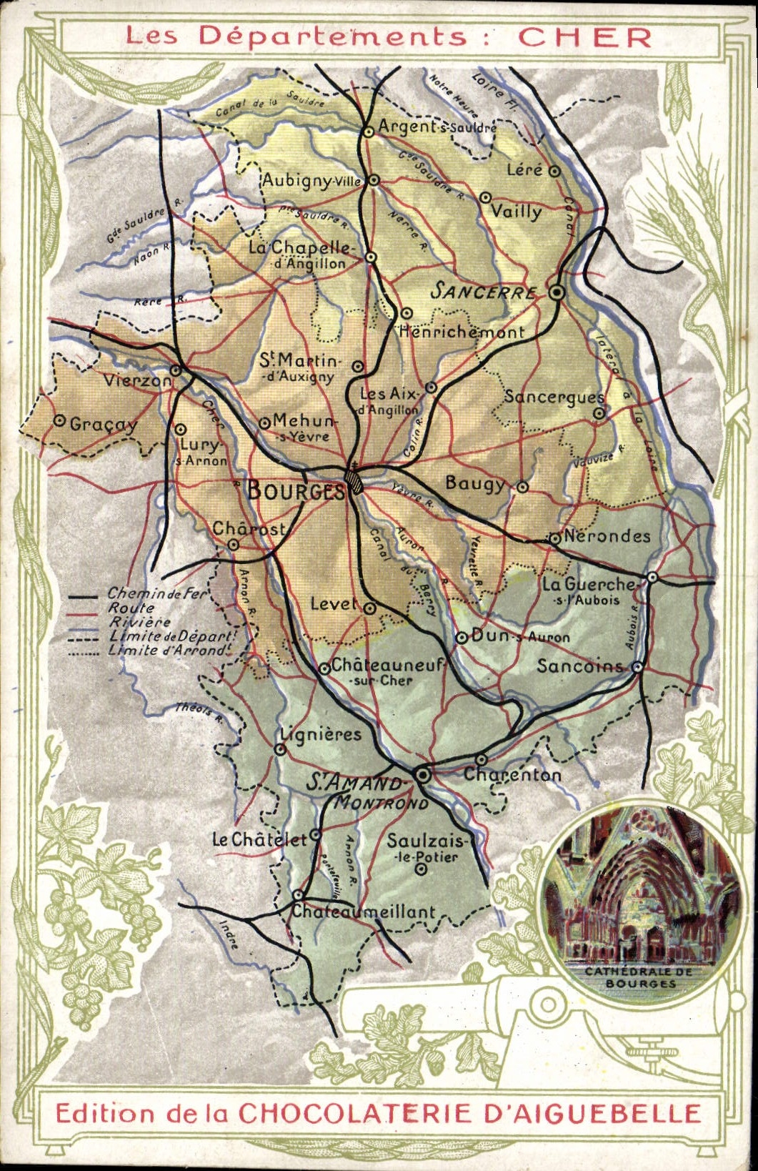 VINTAGE POSTCARD Geographical map Chocolate factory of Expensive Aiguebelle