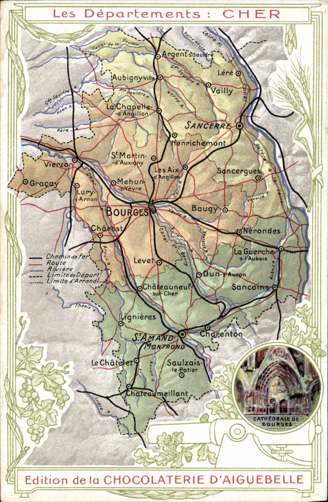 CPA Carte geographique Chocolaterie d'Aiguebelle Cher