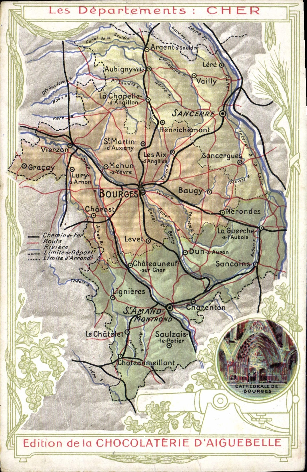 CPA Carte geographique Chocolaterie d'Aiguebelle Cher