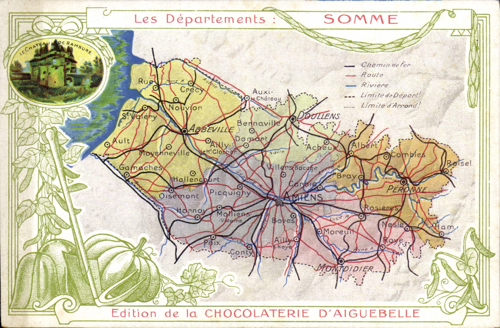 VINTAGE POSTCARD Geographical map Chocolate factory of Aiguebelle Summons