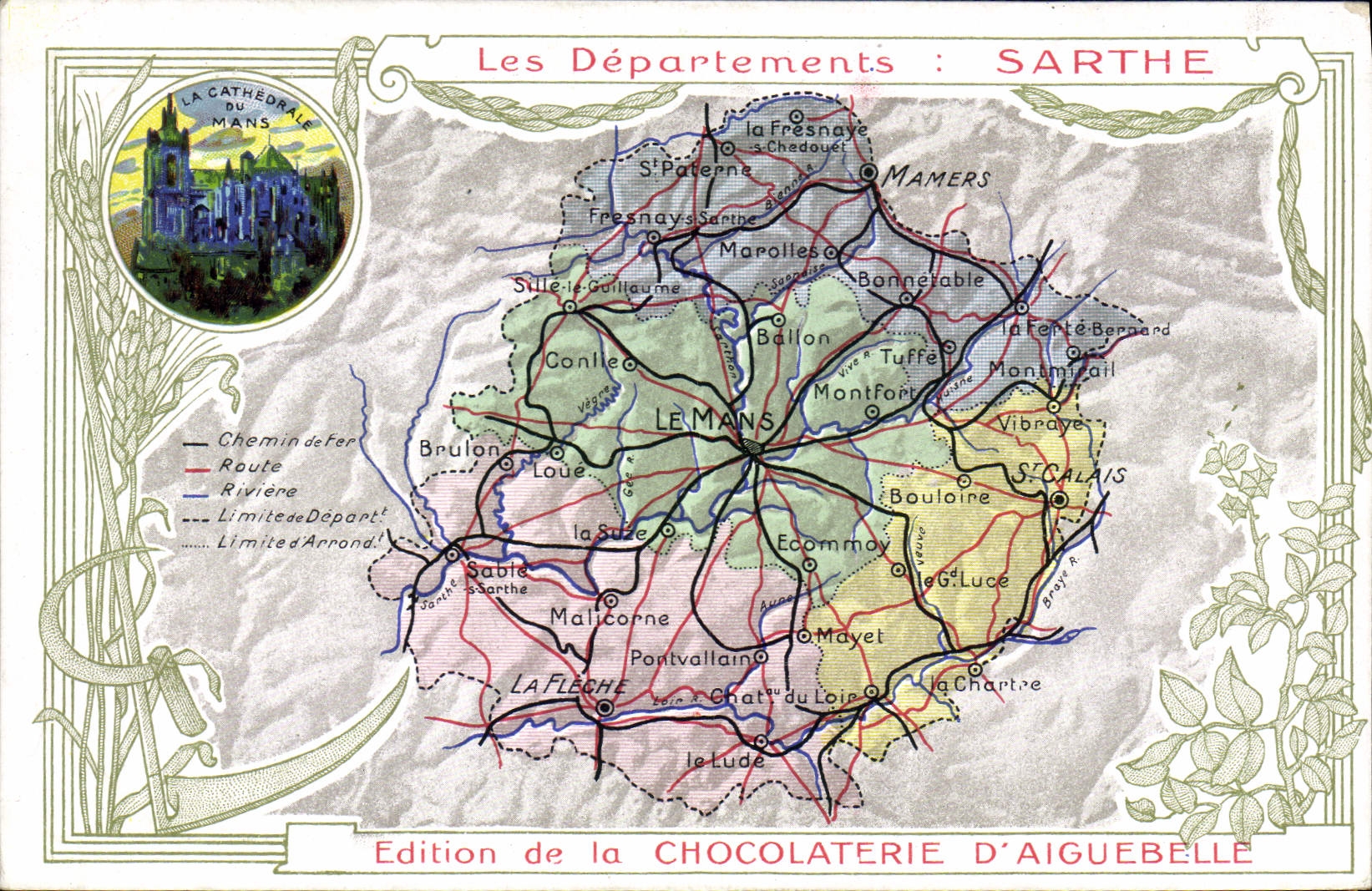 CPA Carte geographique Chocolaterie d'Aiguebelle Sarthe